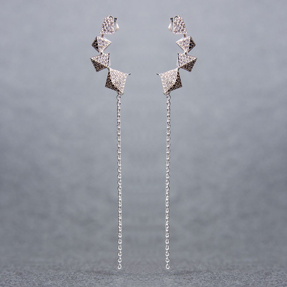 Sterling Silver Rhodium Plated Earrings With White Cubic Zircon